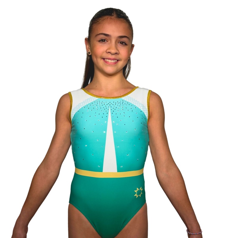 Kelly Weiß & Grün & Gold Gymnastikanzug