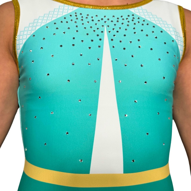 Kelly Weiß & Grün & Gold Gymnastikanzug