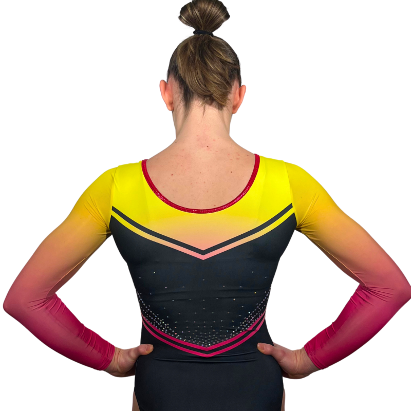 Sophie ML Schwarz & Gelb Rose Gymnastikanzug
